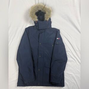 Tommy Hilfiger Dark Blue Parka Coat with Fur Hood